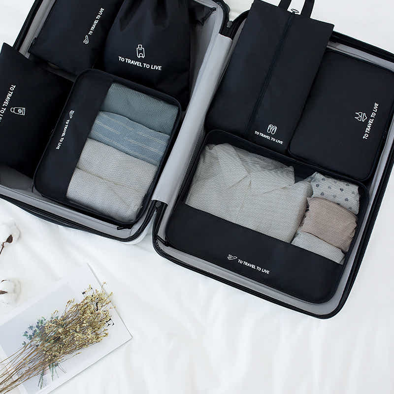 DS BS Travel Storage Luggage Organizer Pouch Set of 7-Black