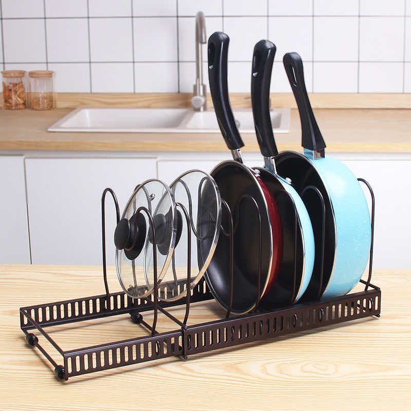 DS BS Adjustable Pot Lid Organizer Dividers Rack 7 Grid-Bronze