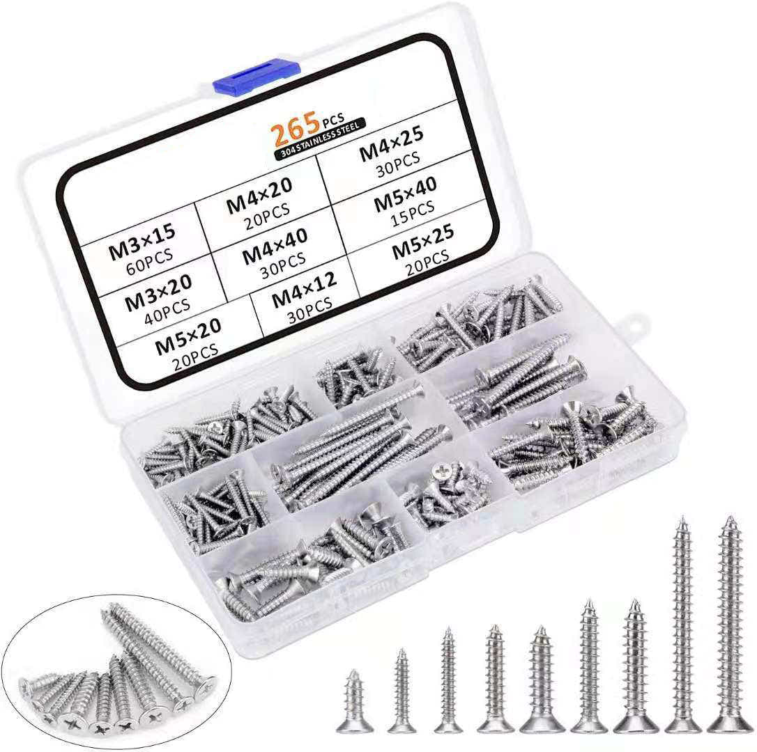 DS BS 265pc Stainless Steel Phillips Flat Head Self-Tapping Screws Set