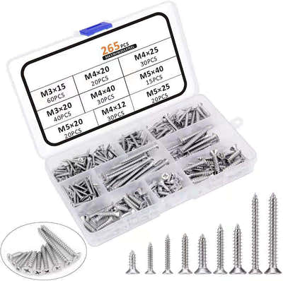 DS BS 265pc Stainless Steel Phillips Flat Head Self-Tapping Screws Set