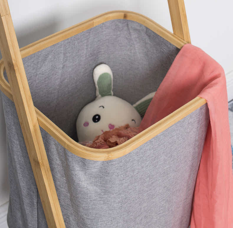 DS BS Bamboo Wall Leaning Ladder Laundry Basket Shelf 180 cm