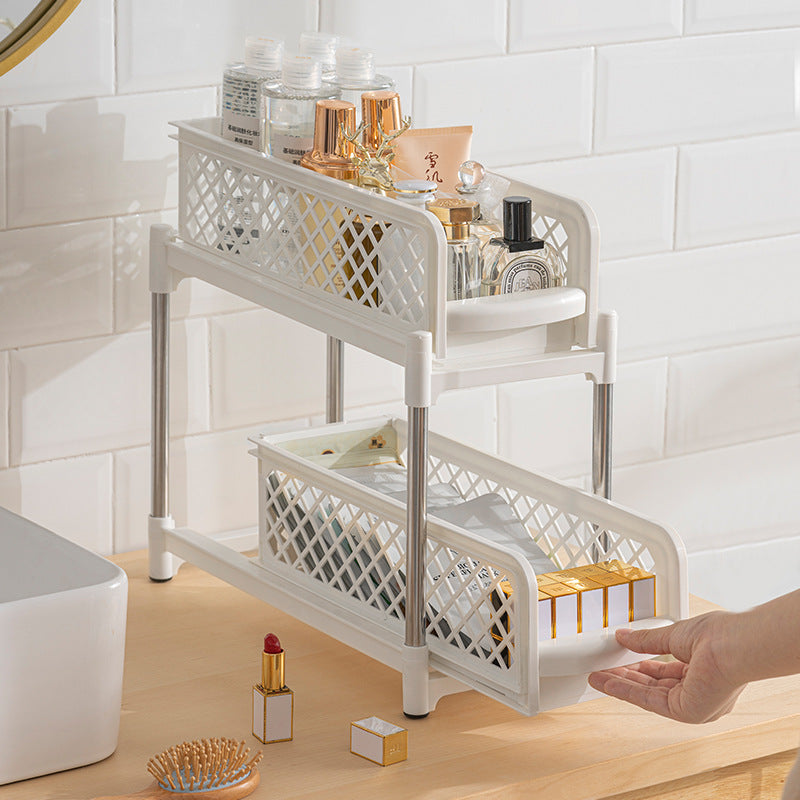 DS BS 2 Tier Bathroom Kitchen Countertop Pull Out Cabinet Organizer