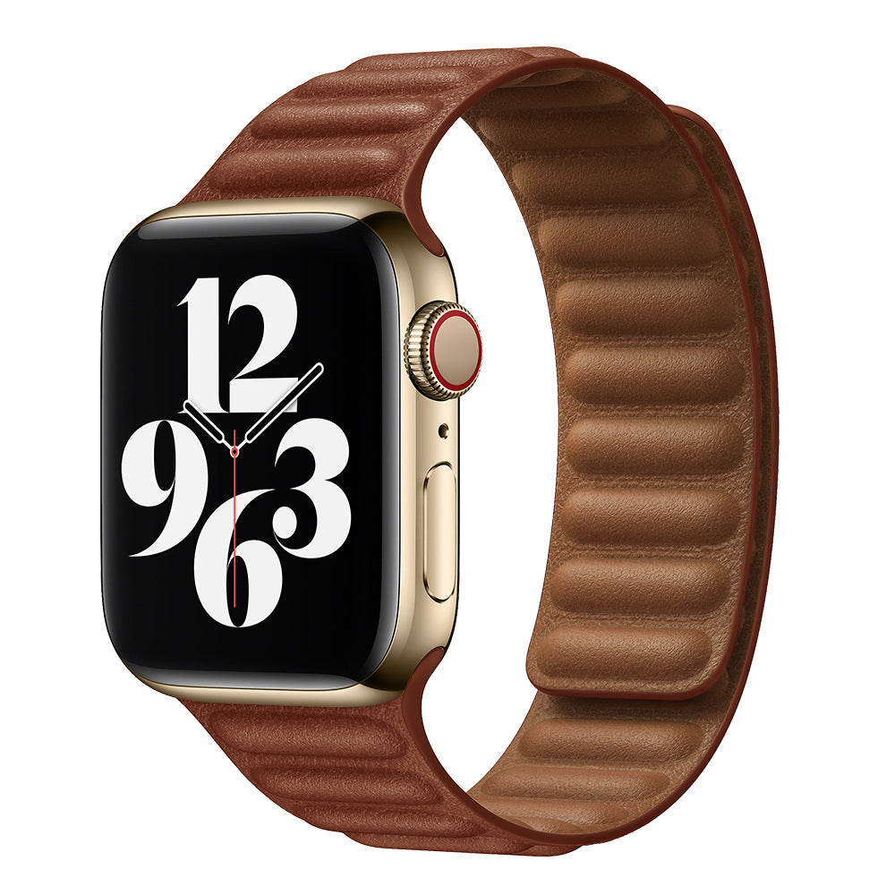 DS BS Full Grain Leather Magnetic Band for Apple Watch Band for 38/40/41MM-Brown