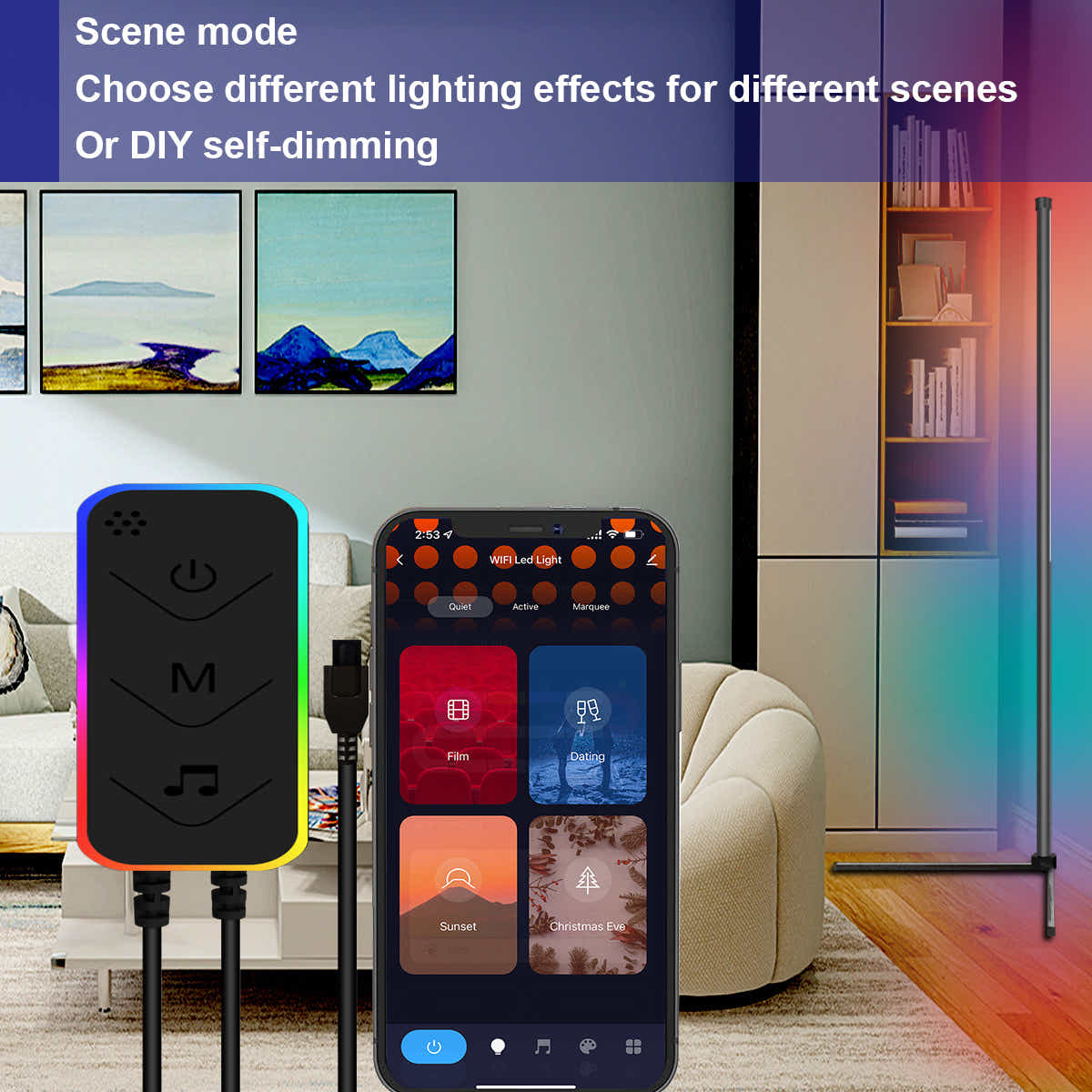 DS BS Smart APP RC Control LED RGB Floor Lamp with Music Sync