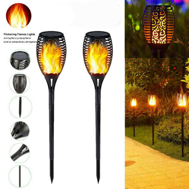 DS BS 4 Pack Of 12LED Solar Power Flickering Flames Torches Lights