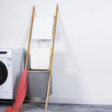 DS BS Bamboo Wall Leaning Ladder Laundry Basket Shelf 180 cm