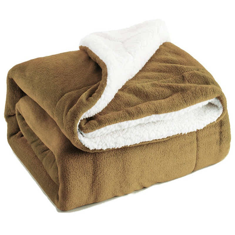 DS BS Thick Fuzzy Soft Sherpa Fleece Bed Sofa Blankets-Camel