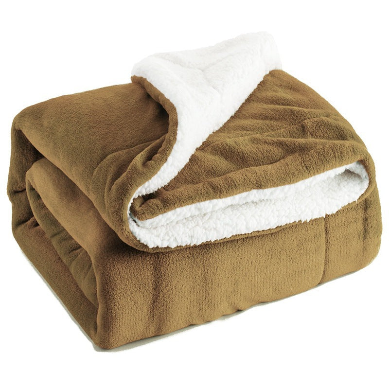 DS BS Thick Fuzzy Soft Sherpa Fleece Bed Sofa Blankets-Camel