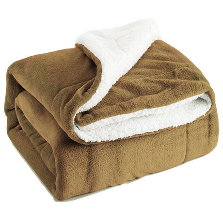 DS BS Thick Fuzzy Soft Sherpa Fleece Bed Sofa Blankets-Camel