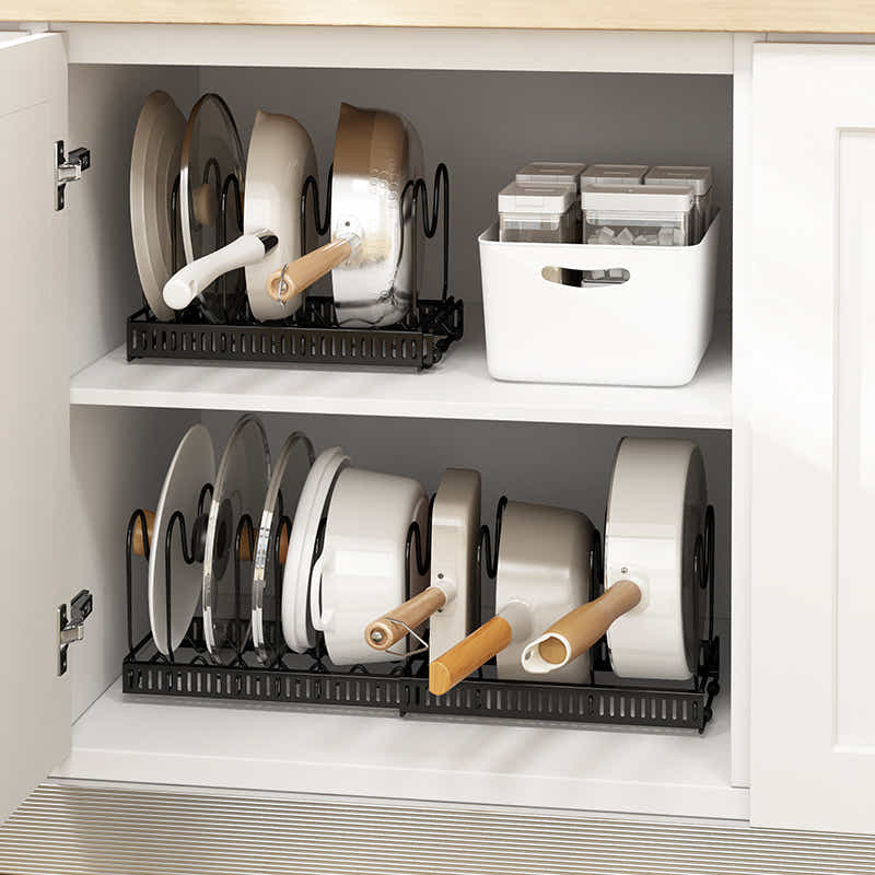 DS BS Adjustable Pot Lid Organizer Dividers Rack 7 Grid-White