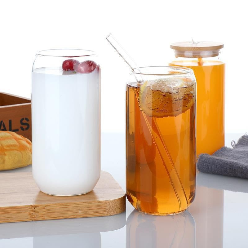 DS BS 6 Pack Drinking Glass Cup with Bamboo Lid and Straw Set