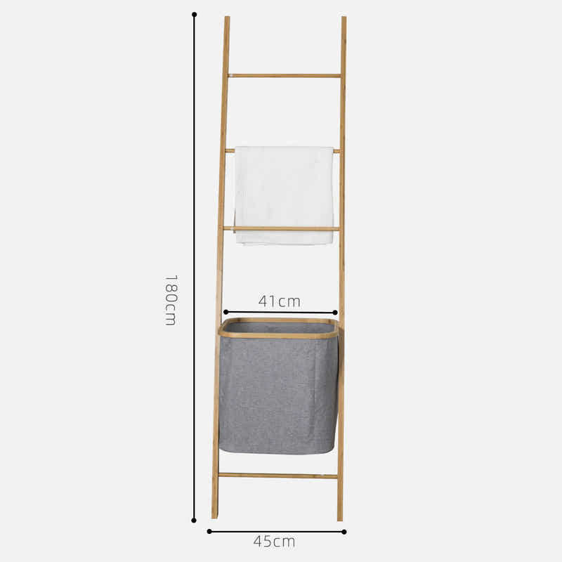 DS BS Bamboo Wall Leaning Ladder Laundry Basket Shelf 180 cm