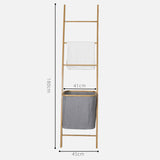 DS BS Bamboo Wall Leaning Ladder Laundry Basket Shelf 180 cm