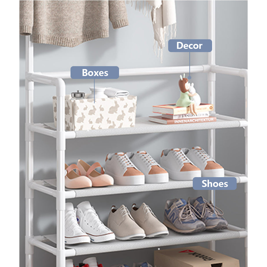 DS BS 5 Tier Multifunctional Hat Rack Shoes Rack Hall Tree-White