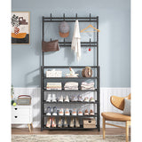 DS BS 5 Tier Multifunctional Hat Rack Shoes Rack Hall Tree-Black