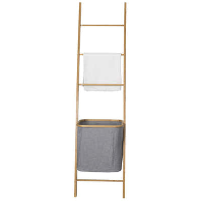 DS BS Bamboo Wall Leaning Ladder Laundry Basket Shelf 180 cm