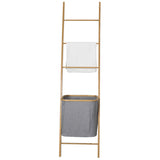 DS BS Bamboo Wall Leaning Ladder Laundry Basket Shelf 180 cm