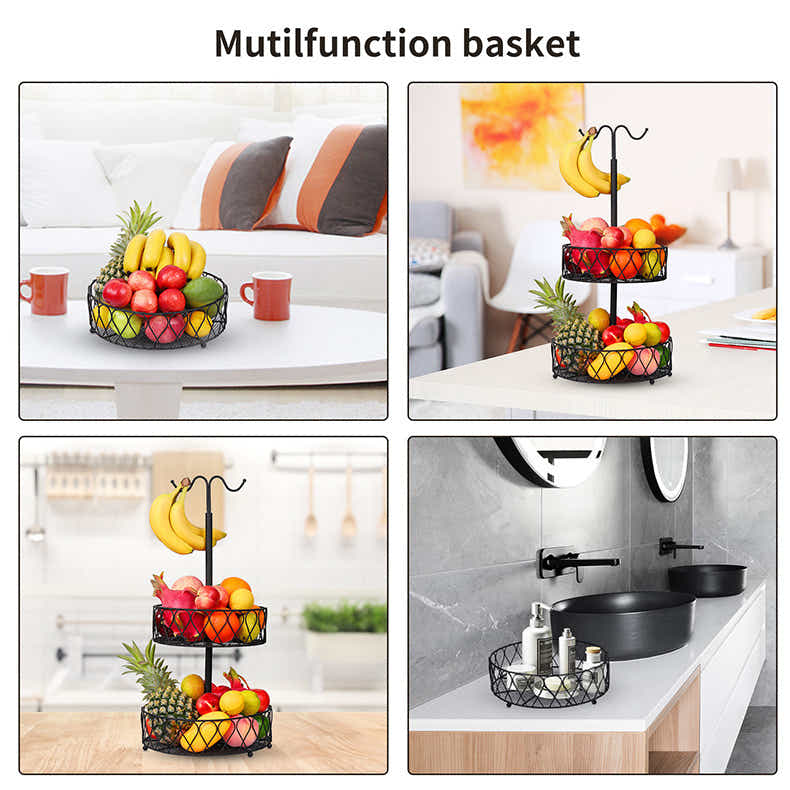 DS BS 2-Tier Fruit Basket Bowl with Banana Hanger