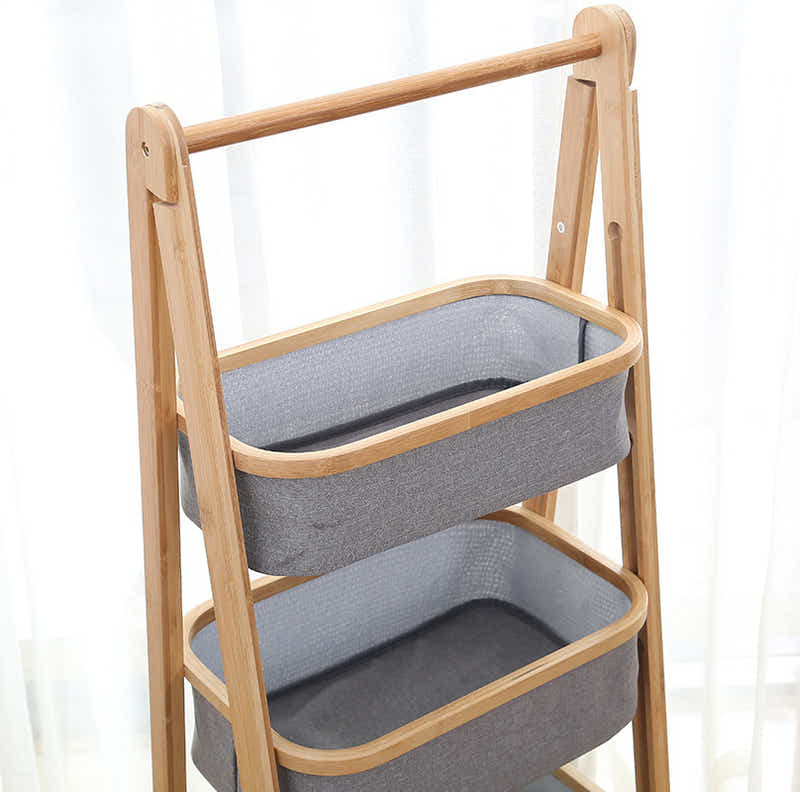 DS BS Natural Bamboo 3-Tier Laundry Basket Rack