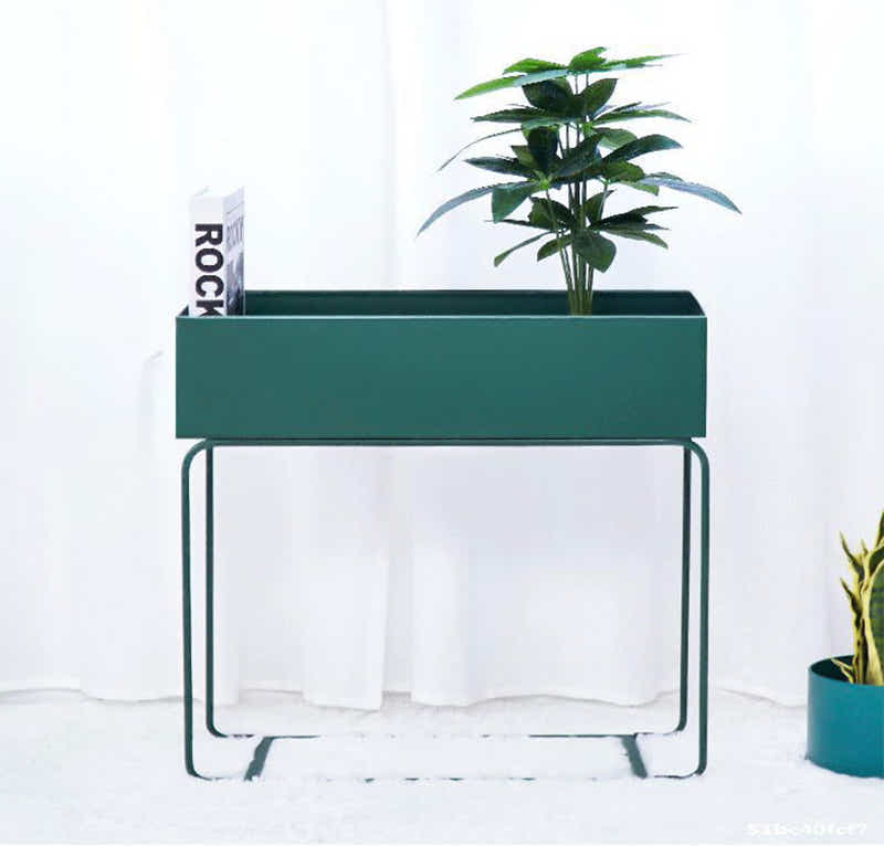 DS BS Indoor Metal Tall Rectangle Tray Plant Pot Stand-Green