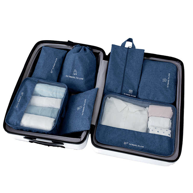 DS BS Travel Storage Luggage Organizer Pouch Set of 7-Blue