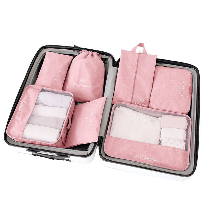 DS BS Travel Storage Luggage Organizer Pouch Set of 7-Pink