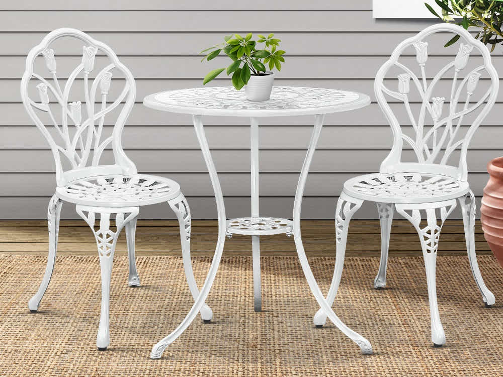 Ornato Cast Aluminum Bistro Set – White