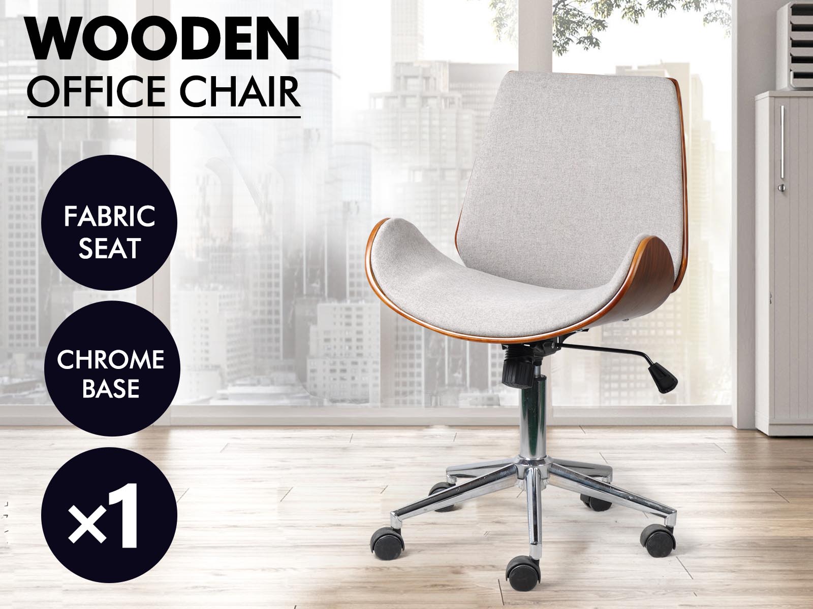 Bentwood Office Chair Fabric Grey