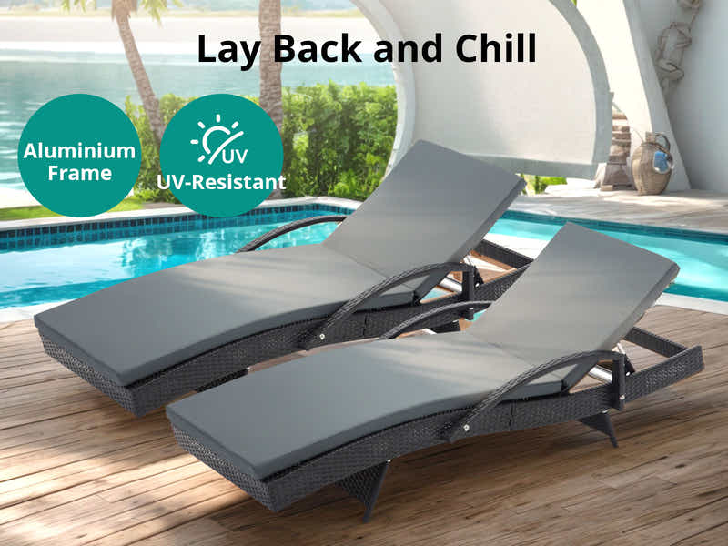 Outdoor Sun Lounger with Armrest - Set of 2
