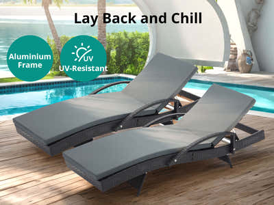 Outdoor Sun Lounger with Armrest - Set of 2