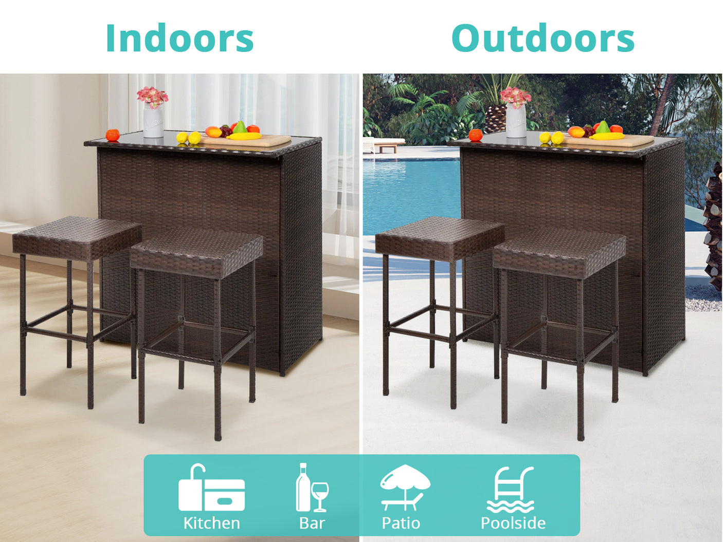 3pc BCP Outdoor Bar Set PE wicker