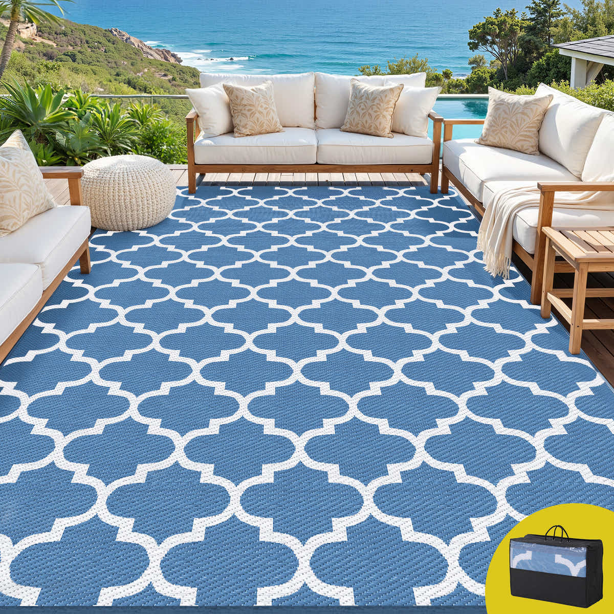 Gardeon Outdoor Rugs 274x366cm Large Carpet Reversible Area Mat Rug Blue