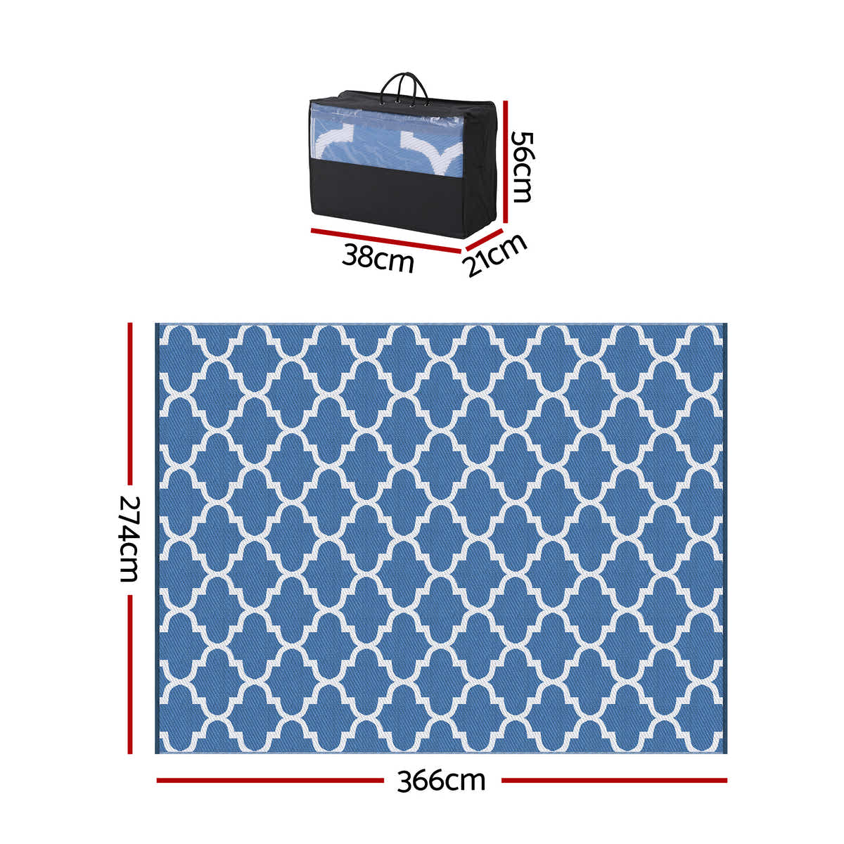 Gardeon Outdoor Rugs 274x366cm Large Carpet Reversible Area Mat Rug Blue