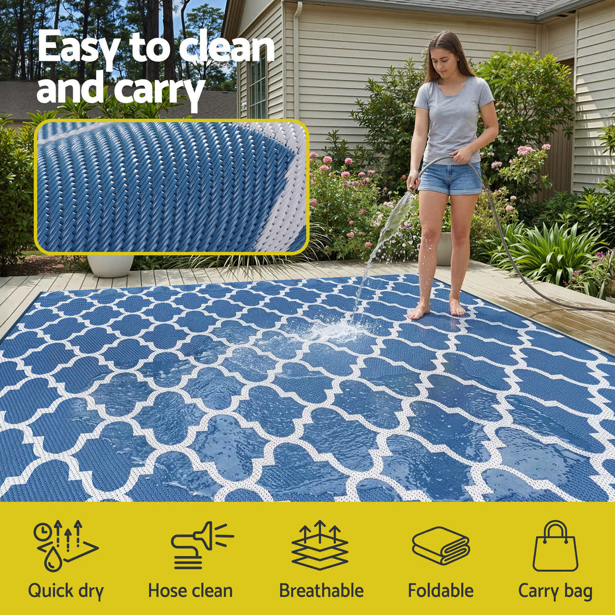 Gardeon Outdoor Rugs 274x366cm Large Carpet Reversible Area Mat Rug Blue