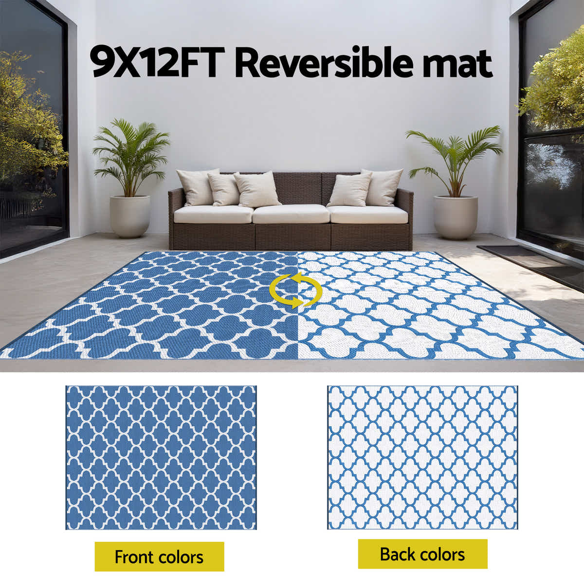 Gardeon Outdoor Rugs 274x366cm Large Carpet Reversible Area Mat Rug Blue