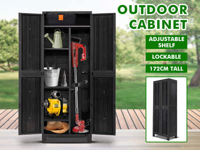 Full-Size Outdoor Storage Cabinet with Multi-Shelf - Black