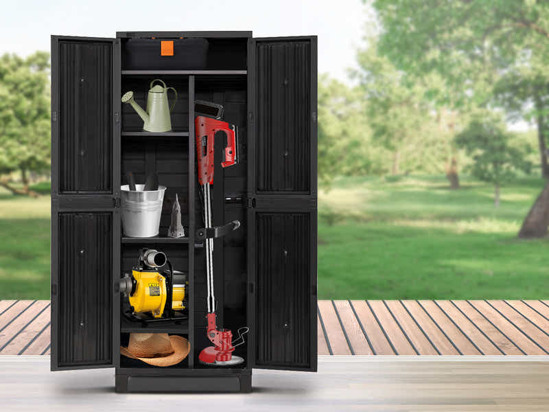Full-Size Outdoor Storage Cabinet with Multi-Shelf - Black