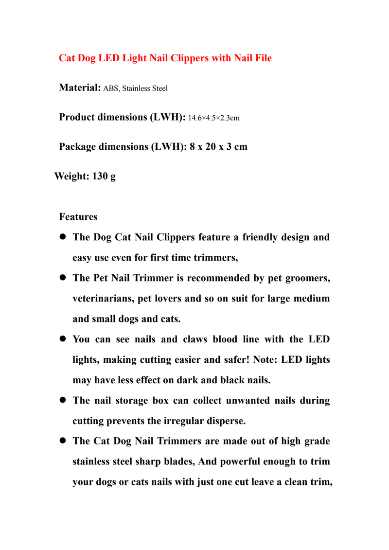 DS BS Cat Dog LED Light Nail Clippers with Nail File