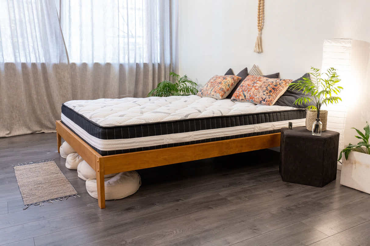 Sovo Bed Frame Oak & Euro Top Mattress L30 - Double