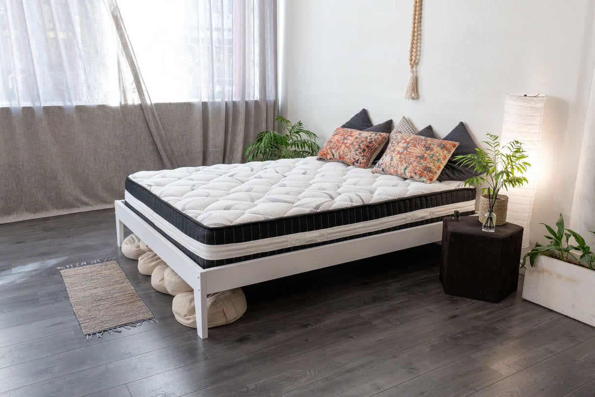 Sovo Bed Frame White & Euro Top Mattress L30 - Double