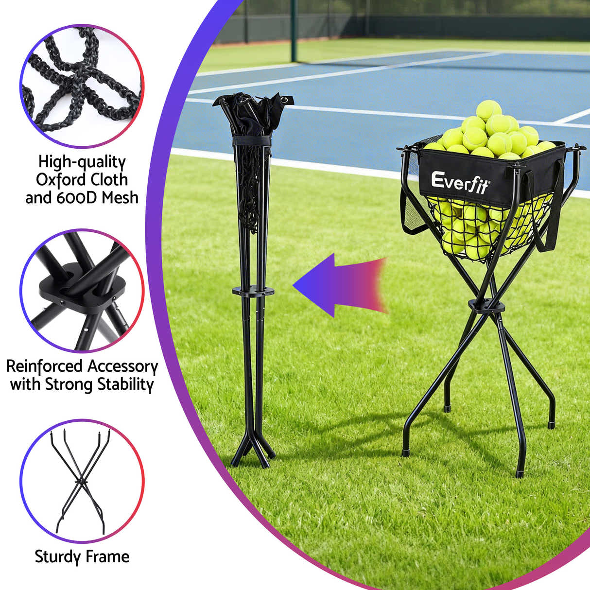 DS NA Everfit Portable Ball Cart Foldable Pickleball Tennis Baseball Softball
