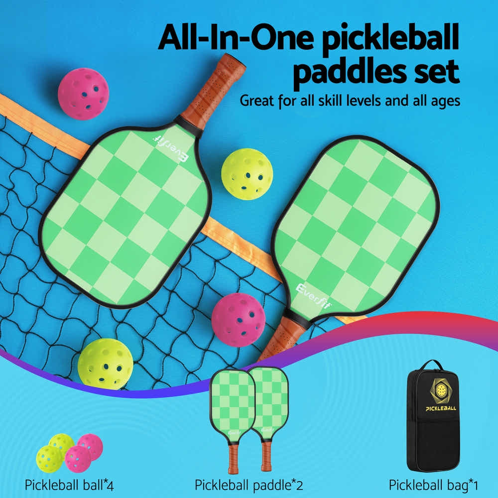 DS NA Everfit Pickleball Paddle Set Fiberglass - Balls Bag Tournament Kit 2PCS