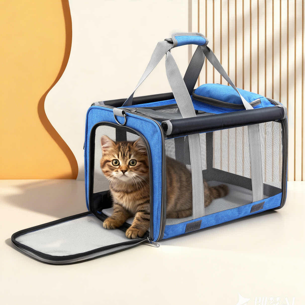 DS NA i.Pet Carrier Bag Foldable Dog Cat Durable Crate  Portable Car Kennel Blue
