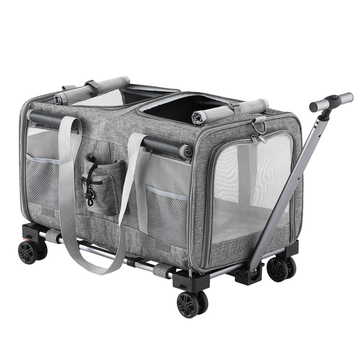 DS NA i.Pet Pet Carrier Swivel Wheels Foldable Cat Dog Trolley Stroller  Grey