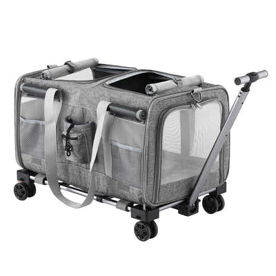 DS NA i.Pet Pet Carrier Swivel Wheels Foldable Cat Dog Trolley Stroller  Grey