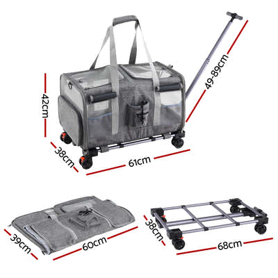 DS NA i.Pet Pet Carrier Swivel Wheels Foldable Cat Dog Trolley Stroller  Grey