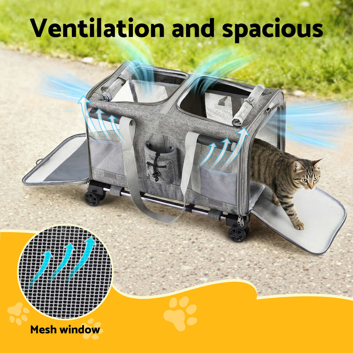 DS NA i.Pet Pet Carrier Swivel Wheels Foldable Cat Dog Trolley Stroller  Grey
