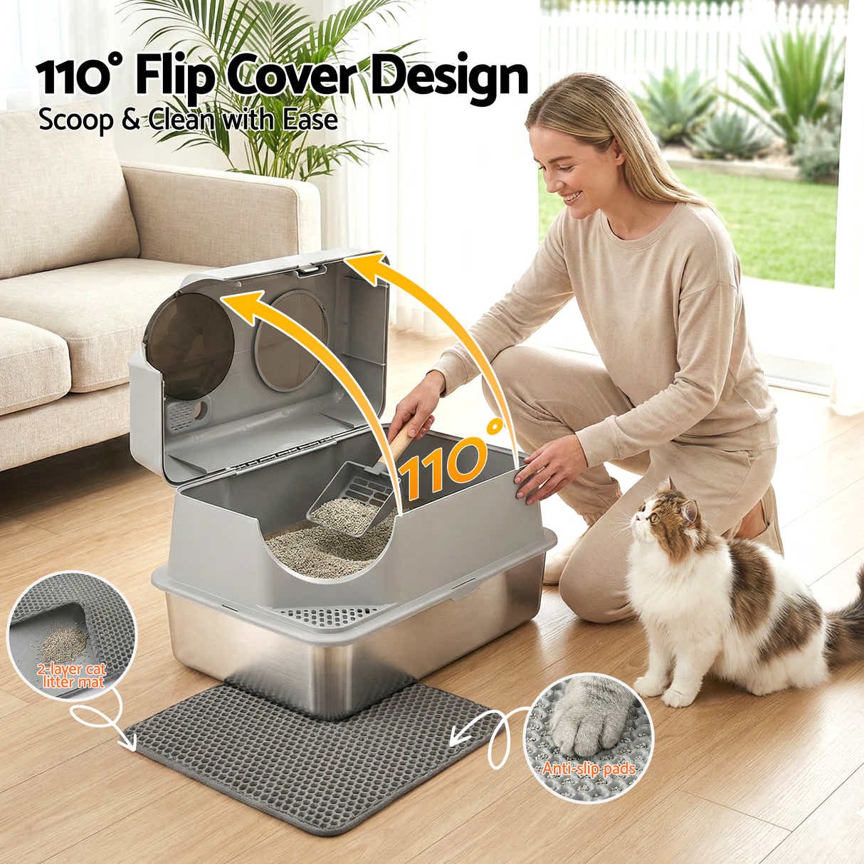 DS NA i.Pet Cat Litter Box Large Stainless Steel High Sided Pet Toilet Odour