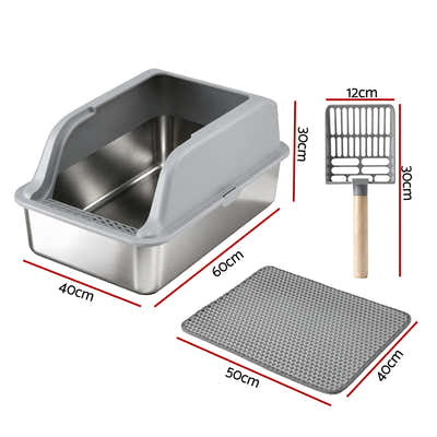 DS NA i.Pet Cat Litter Box Stainless Steel Large Semi-Enclosed Pet Kitty Toilet