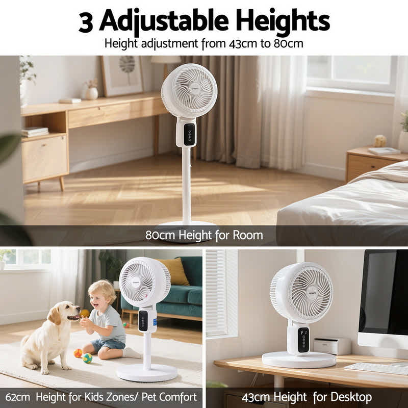 Pedestal Fan W/ Remote 3 Speed 12H Timer Height Adjustable Cooling Fan